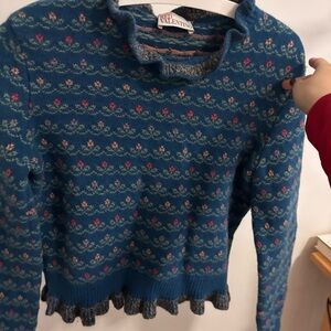RED Valentino Blue Floral Patterned Sweater
